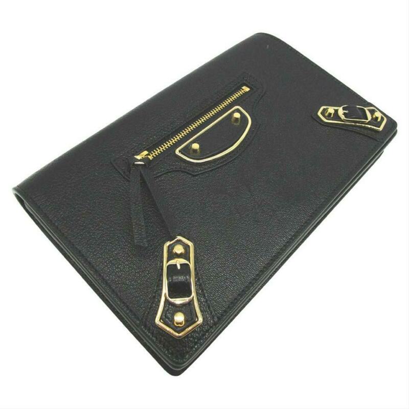 Balenciaga Metallic Edge Chain Gold Chain Wallet Black Leather Cross Body Bag