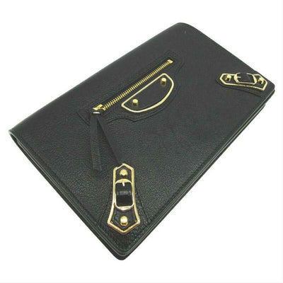 Balenciaga Metallic Edge Chain Gold Chain Wallet Black Leather Cross Body Bag