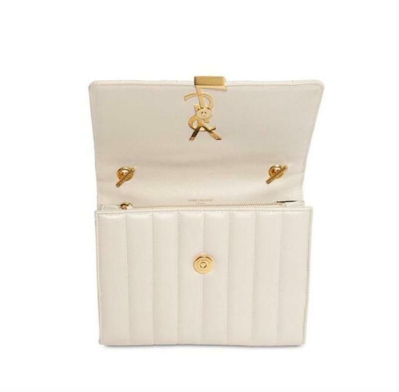 Saint Laurent Vicky Monogram Kate Tassel Metallic Monogram White Leather