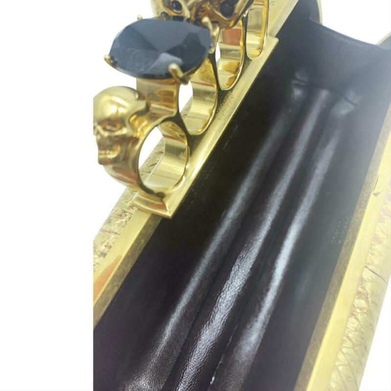 Alexander McQueen Knuckle Duster Metallic Skull Gold Snakeskin Leather Clutch