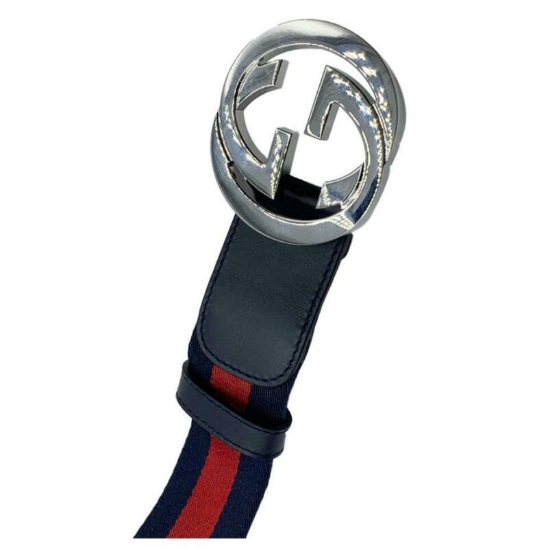 Gucci Blue W Web W/ Interlocking G Logo Icon 95 38 Belt