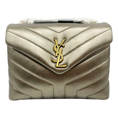 Saint Laurent Monogram Loulou Small Metallic Silver Leather Shoulder Bag