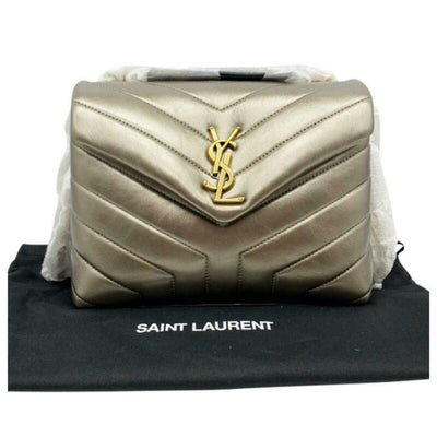 Saint Laurent Monogram Loulou Small Metallic Silver Leather Shoulder Bag
