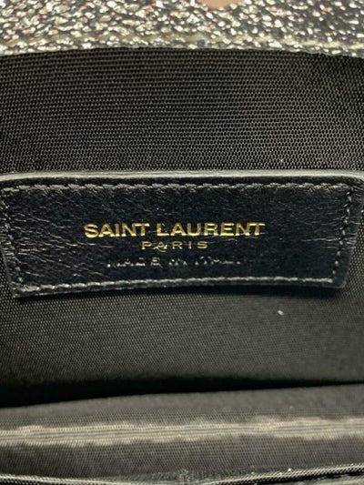 Saint Laurent Chain Wallet Small Envelop Metallic Monogram Silver Leather Cross