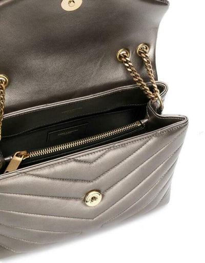 Saint Laurent Monogram Loulou Small Metallic Silver Leather Shoulder Bag