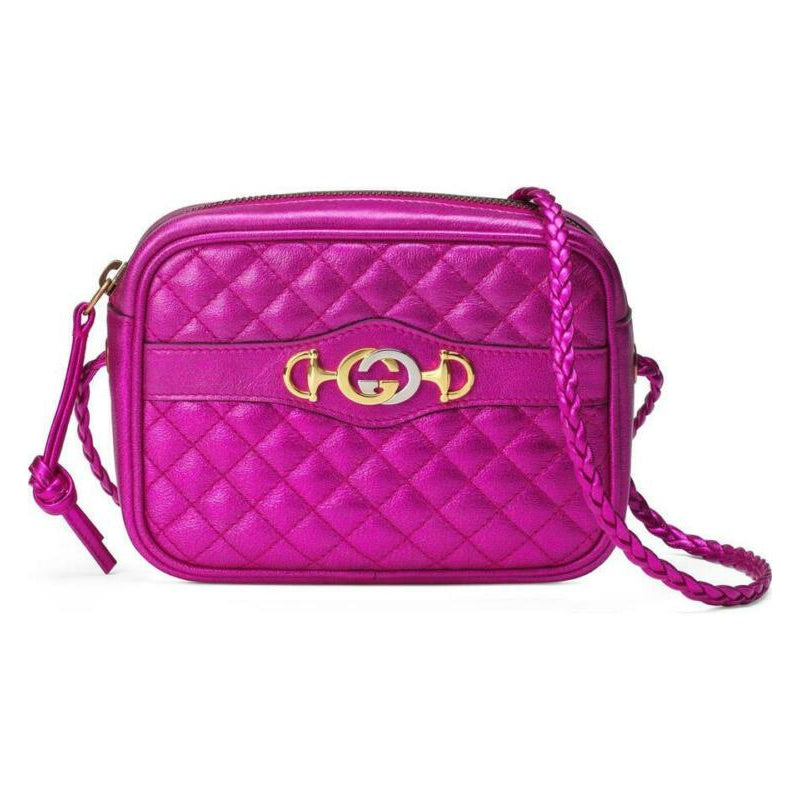 Gucci Camera Quilted Metallic Pink Leather Cross Body Bag