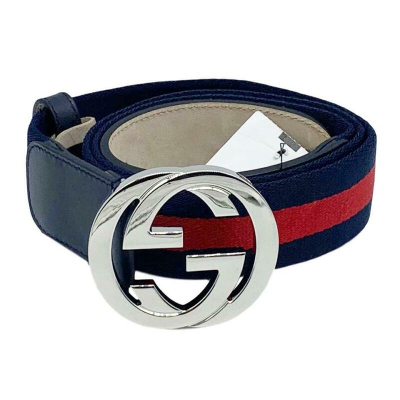 Gucci Blue W Web W/ Interlocking G Logo Icon 95 38 Belt