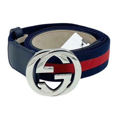 Gucci Blue W Web W/ Interlocking G Logo Icon 95 38 Belt