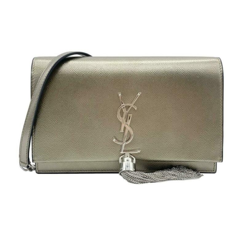 Saint Laurent Monogram Kate Tassel Metallic Monogram Silver Leather Cross Body