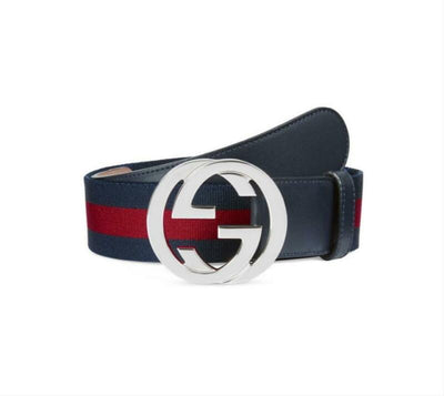 Gucci Blue W Web W/ Interlocking G Logo Icon 95 38 Belt