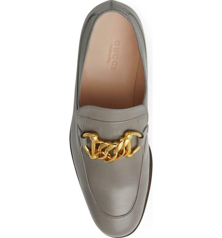 Gucci Grey Ebal Chain Loafer Pump Mules/Slides