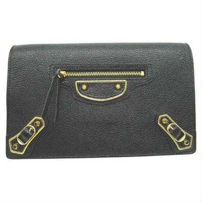 Balenciaga Metallic Edge Chain Gold Chain Wallet Black Leather Cross Body Bag
