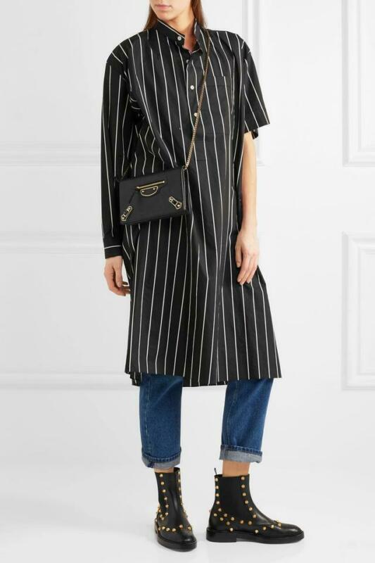 Balenciaga Metallic Edge Chain Gold Chain Wallet Black Leather Cross Body Bag