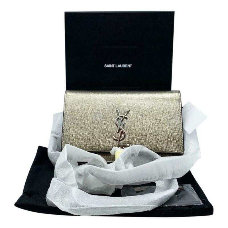 Saint Laurent Monogram Kate Tassel Metallic Monogram Silver Leather Cross Body