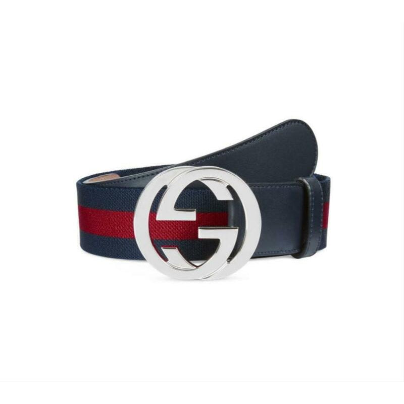 Gucci Blue W Web W/ Interlocking G Logo Icon 95 38 Belt