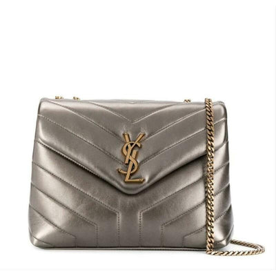 Saint Laurent Monogram Loulou Small Metallic Silver Leather Shoulder Bag
