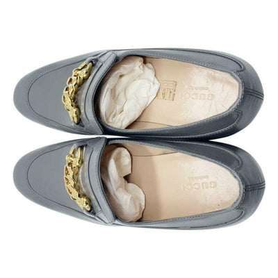 Gucci Grey Ebal Chain Loafer Pump Mules/Slides