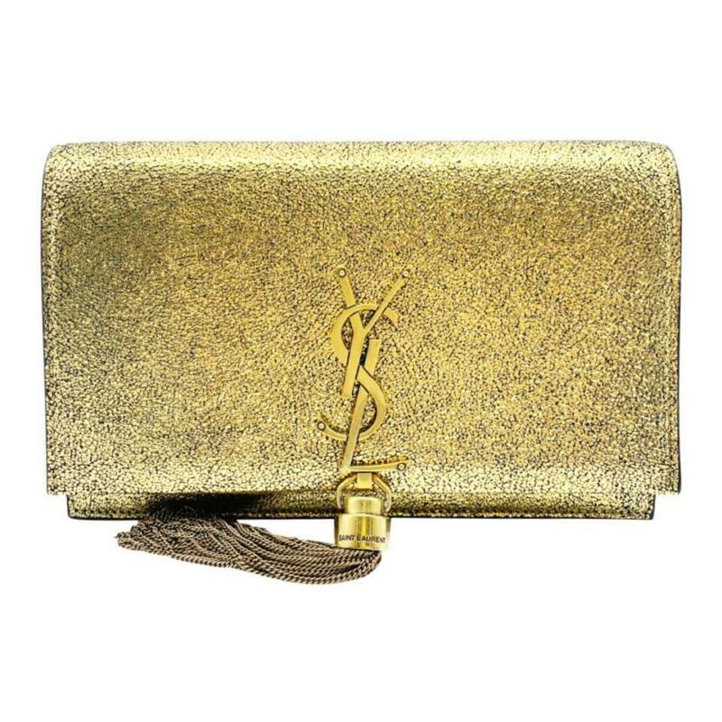 Saint Laurent Monogram Kate Tassel Monogram Metallic Gold Leather Cross Body Bag
