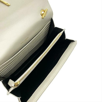 Saint Laurent Vicky Monogram Kate Tassel Metallic Monogram White Leather