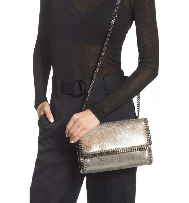 Stella McCartney Ombre Falabella Shaggy Deer Metallic Grey Faux Leather Shoulder
