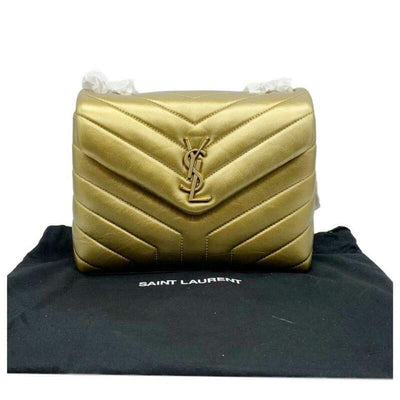 Saint Laurent Monogram Loulou Small Metallic Monogram Gold Leather Shoulder Bag
