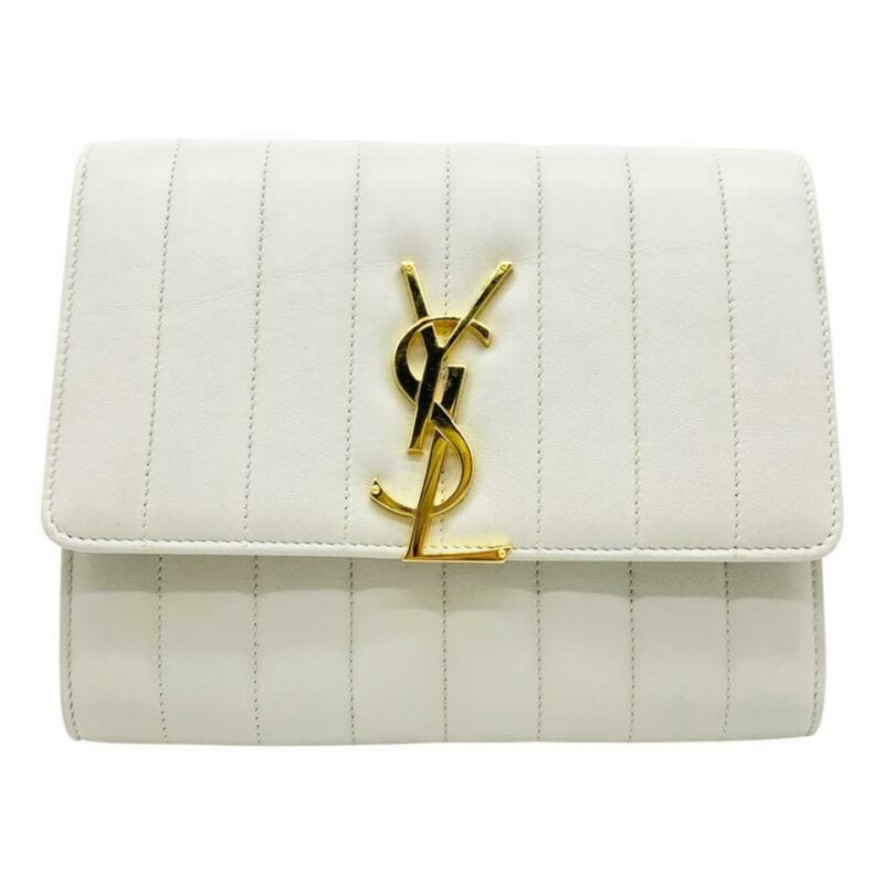 Saint Laurent Vicky Monogram Kate Tassel Metallic Monogram White Leather