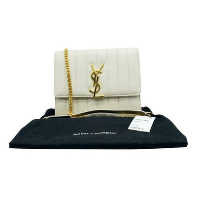 Saint Laurent Vicky Monogram Kate Tassel Metallic Monogram White Leather