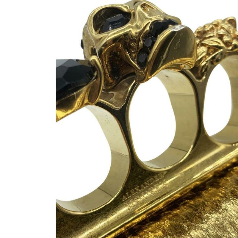 Alexander McQueen Knuckle Duster Metallic Skull Gold Snakeskin Leather Clutch