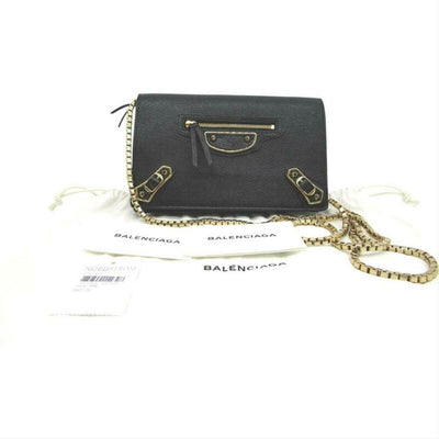 Balenciaga Metallic Edge Chain Gold Chain Wallet Black Leather Cross Body Bag