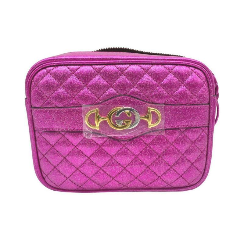 Gucci Camera Quilted Metallic Pink Leather Cross Body Bag