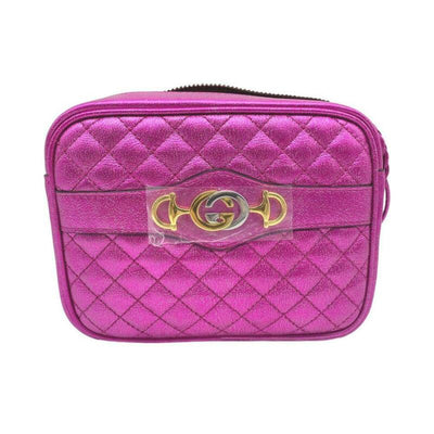 Gucci Camera Quilted Metallic Pink Leather Cross Body Bag
