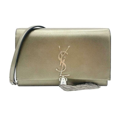 Saint Laurent Monogram Kate Tassel Metallic Monogram Silver Leather Cross Body