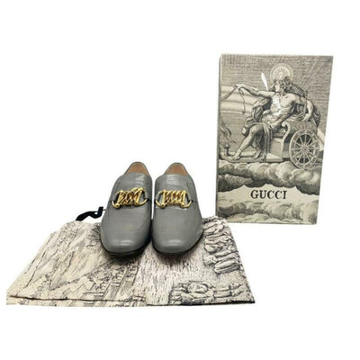 Gucci Grey Ebal Chain Loafer Pump Mules/Slides