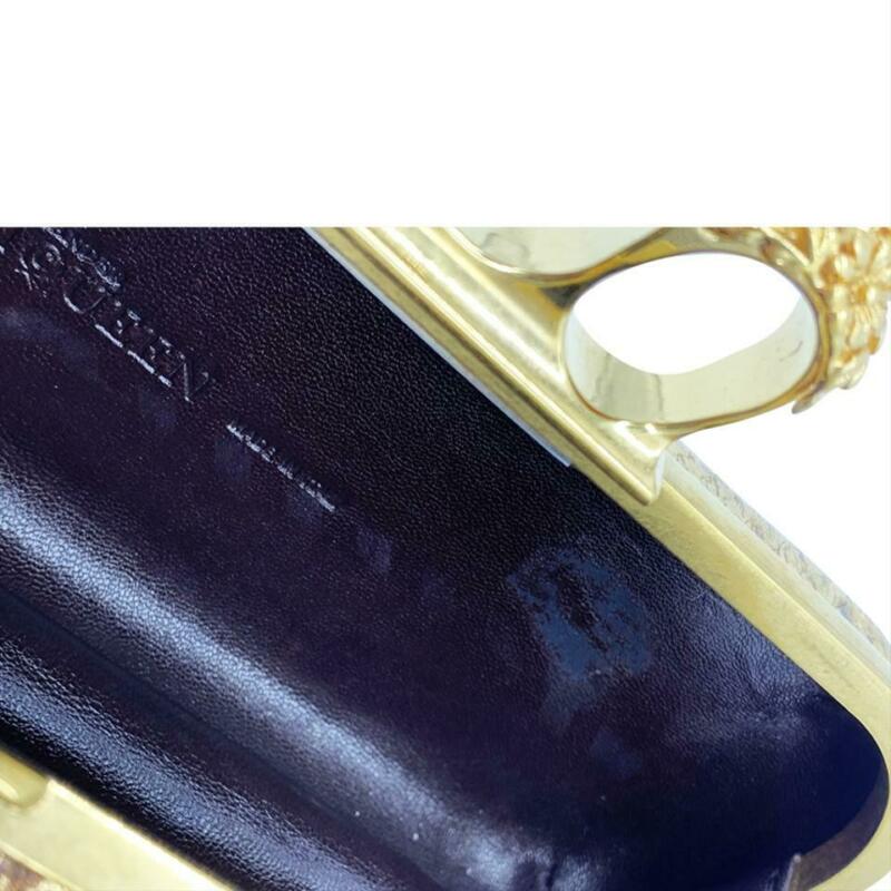 Alexander McQueen Knuckle Duster Metallic Skull Gold Snakeskin Leather Clutch
