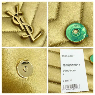 Saint Laurent Monogram Loulou Small Metallic Monogram Gold Leather Shoulder Bag
