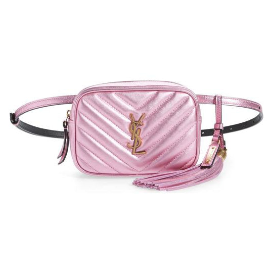Saint Laurent Camera Monogram Loulou Belt Lou Metallic Calfskin with Tassel Pink Leather Messenger Bag