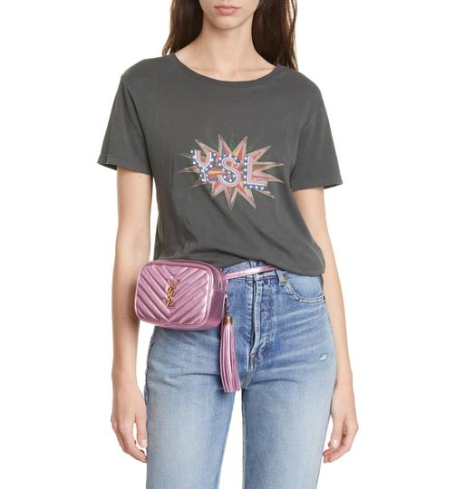 Saint Laurent Camera Monogram Loulou Belt Lou Metallic Calfskin with Tassel Pink Leather Messenger Bag