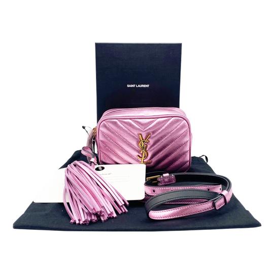 Saint Laurent Camera Monogram Loulou Belt Lou Metallic Calfskin with Tassel Pink Leather Messenger Bag