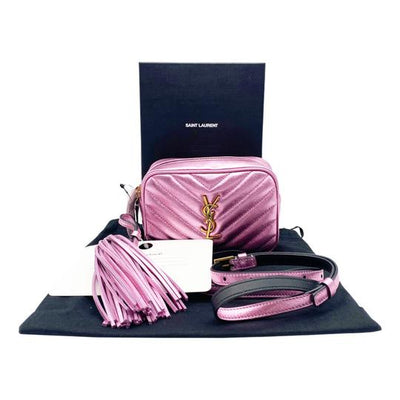 Saint Laurent Camera Monogram Loulou Belt Lou Metallic Calfskin with Tassel Pink Leather Messenger Bag