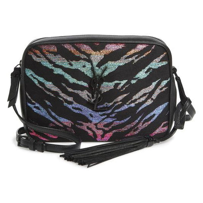 Saint Laurent Monogram Camera Lou Metallic Tiger Stripe Black Leather Cross Body Bag