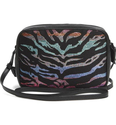 Saint Laurent Monogram Camera Lou Metallic Tiger Stripe Black Leather Cross Body Bag