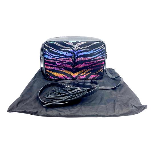 Saint Laurent Monogram Camera Lou Metallic Tiger Stripe Black Leather Cross Body Bag