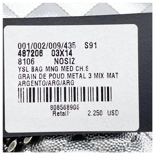 Saint Laurent Monogram Envelope Metallic Grain De Poudre Textured Mixed Matelasse Triquilt Silver Leather Shoulder Bag