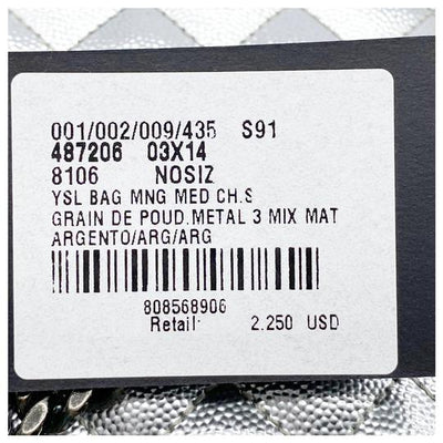 Saint Laurent Monogram Envelope Metallic Grain De Poudre Textured Mixed Matelasse Triquilt Silver Leather Shoulder Bag