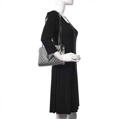 Saint Laurent Monogram Envelope Metallic Grain De Poudre Textured Mixed Matelasse Triquilt Silver Leather Shoulder Bag