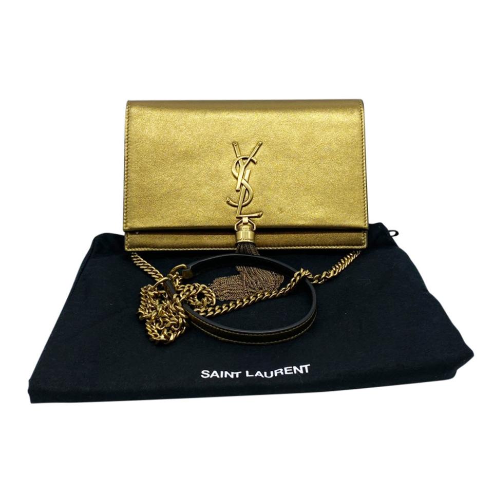 Saint Laurent Monogram Kate Chain Wallet Tassel Metallic Bronze Gold Leather Shoulder Bag
