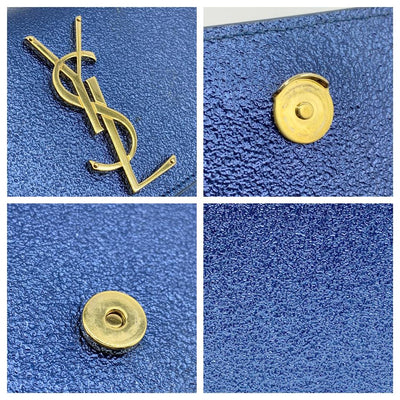 Saint Laurent Monogram Kate Metallic Textured Calfskin Small Classic Blue Leather Shoulder Bag