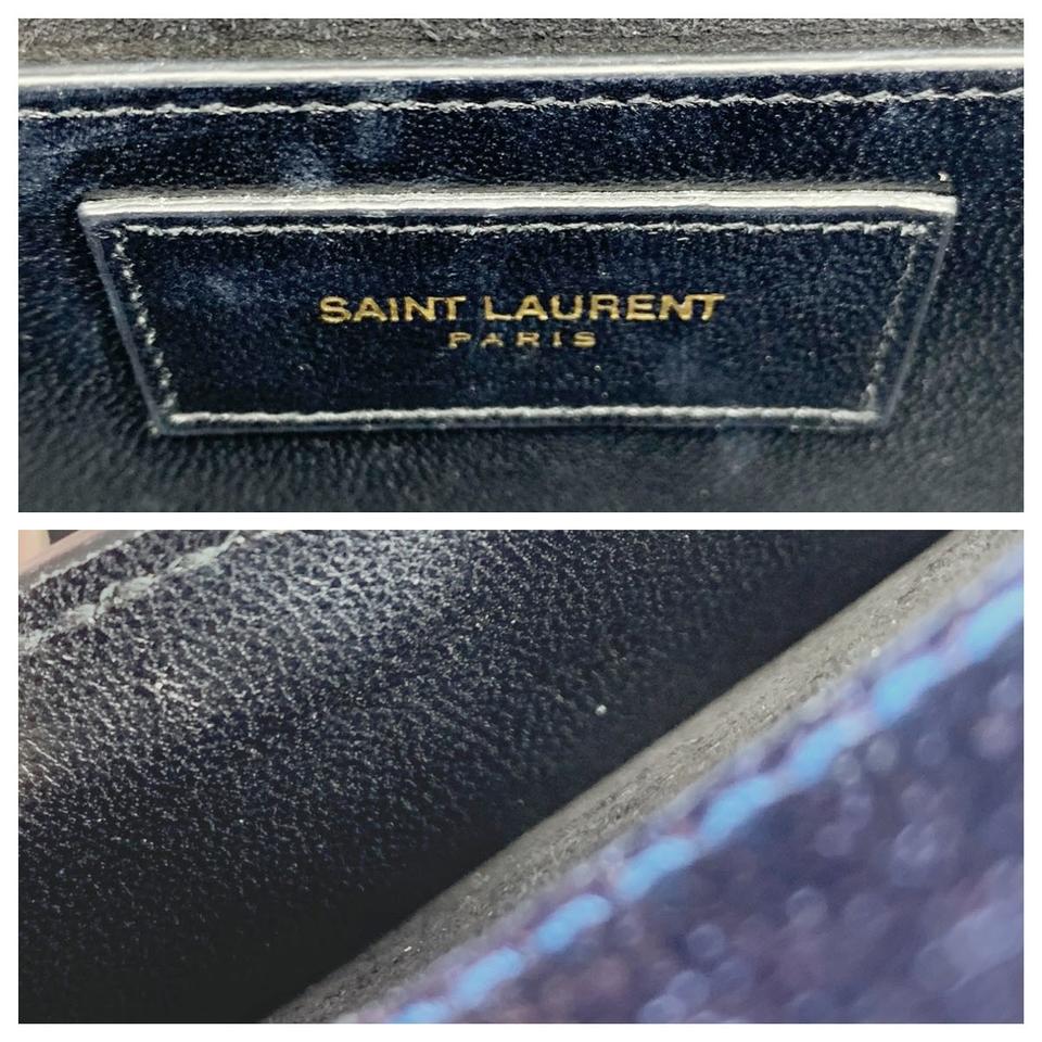 Saint Laurent Monogram Kate Metallic Textured Calfskin Small Classic Blue Leather Shoulder Bag