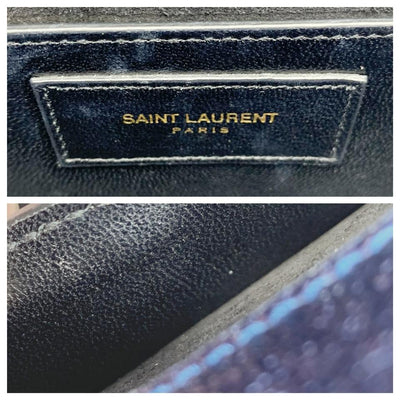 Saint Laurent Monogram Kate Metallic Textured Calfskin Small Classic Blue Leather Shoulder Bag
