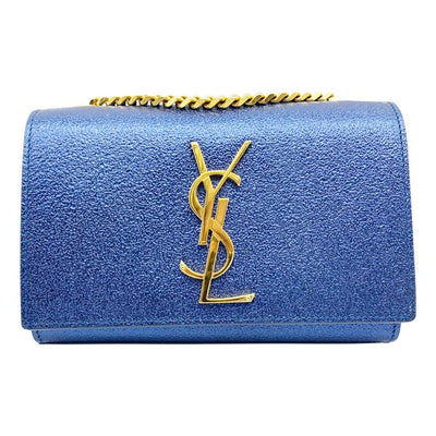 Saint Laurent Monogram Kate Metallic Textured Calfskin Small Classic Blue Leather Shoulder Bag